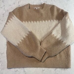 Skies Are Blue Beige and Cream Crewneck Sweater